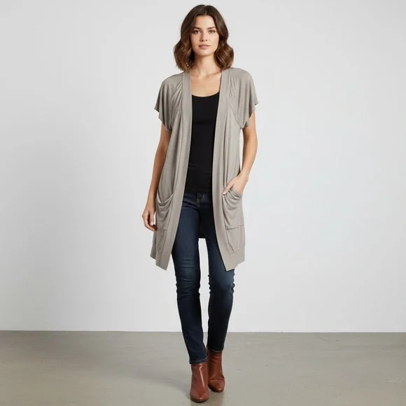 NWOT Anthropologie Tan Cardigan with Flowing Draped Front - Picture 1 of 6